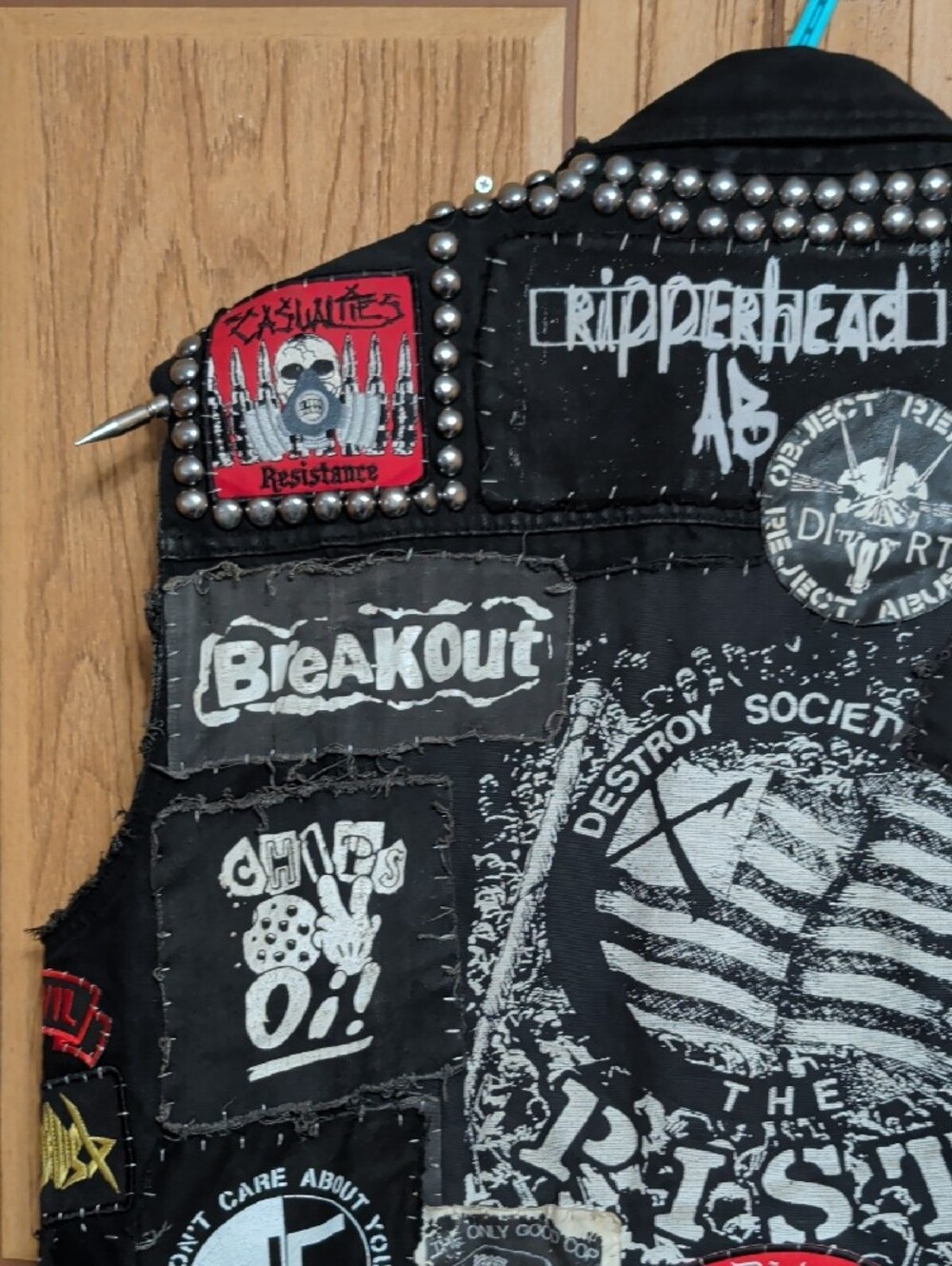 Black Studded Punk Vest with Band Patches - Picture 6 of 9